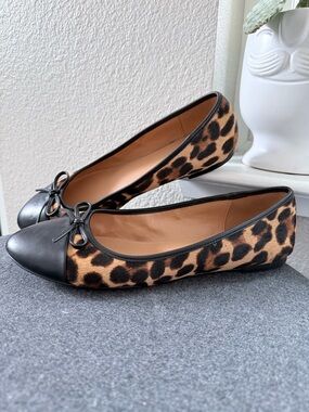 J.Crew Leopard Print Ballet Flats Cap Toe Bow Slip On Women’s Size 10